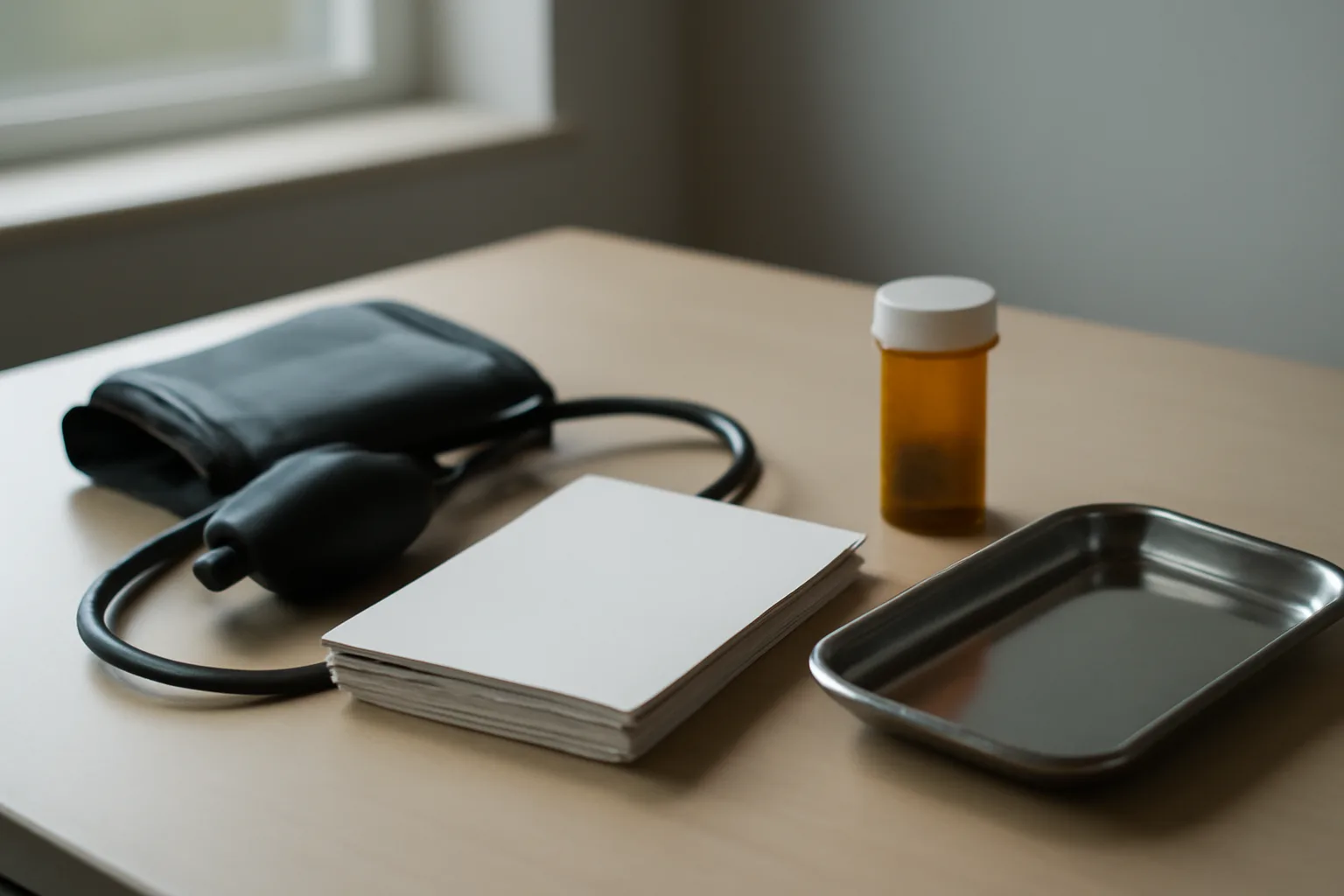 Clinical desk scene representing sirolimus dosage decisions guided by labs, not a calculator