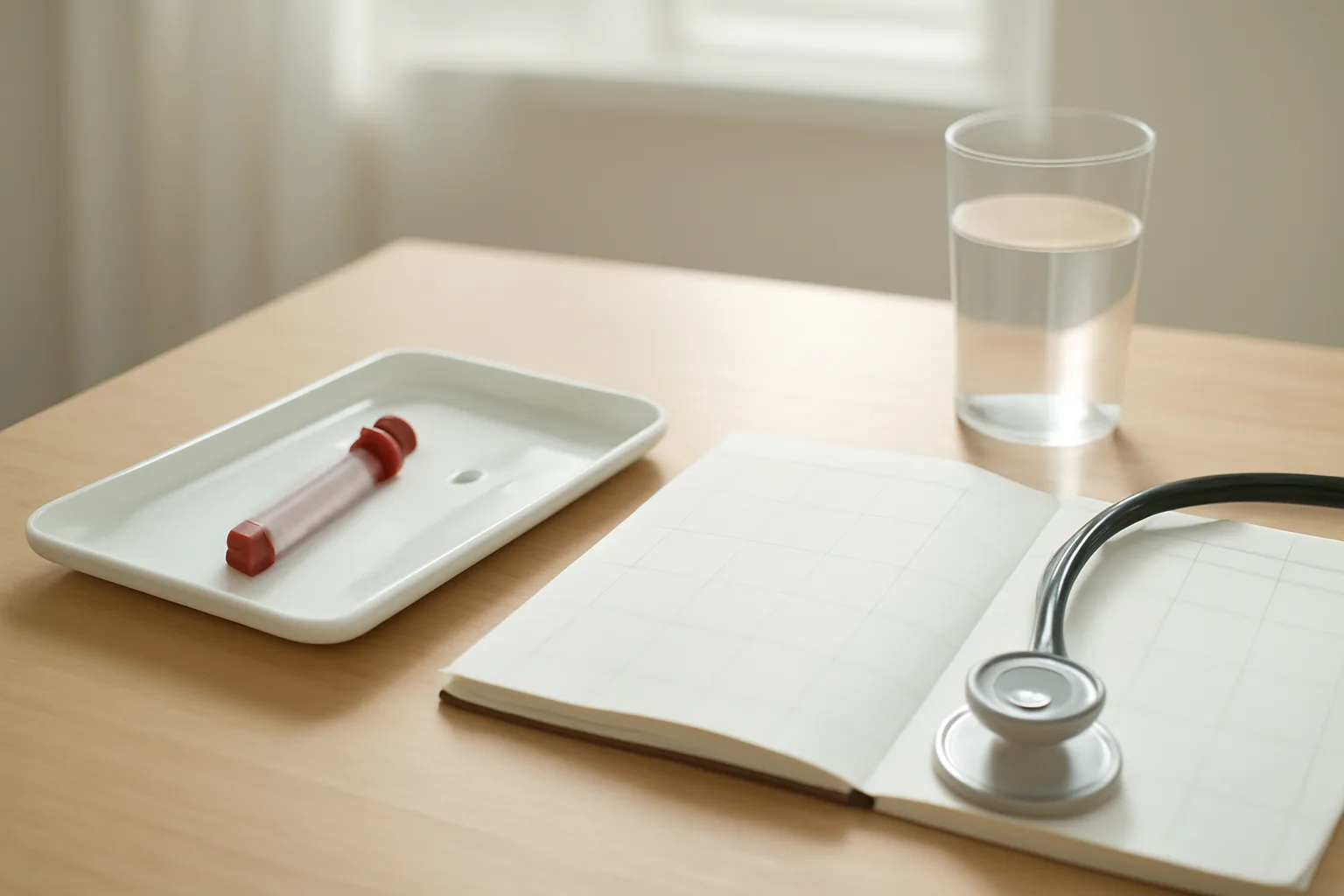 Clinical desk with blood draw tray and calendar representing a rapamycin treatment timeline