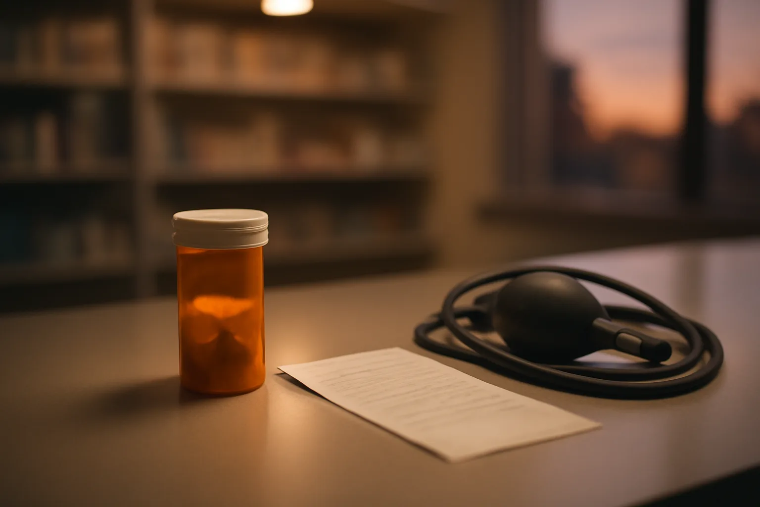 Pharmacy counter scene showing a prescription bottle and receipt representing sirolimus cost per month